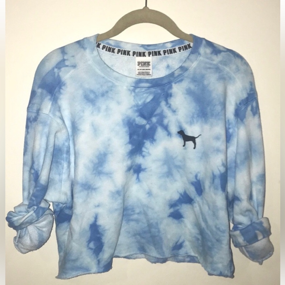 PINK Cropped Blue Tie-Dye sweater Size XS